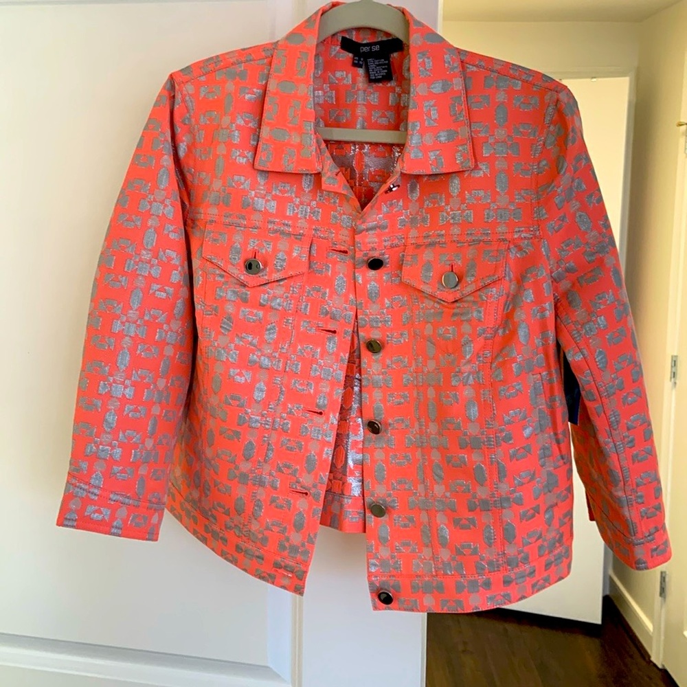 NWT Neon Coral and Silver Embroidered Jacket - Size US 8